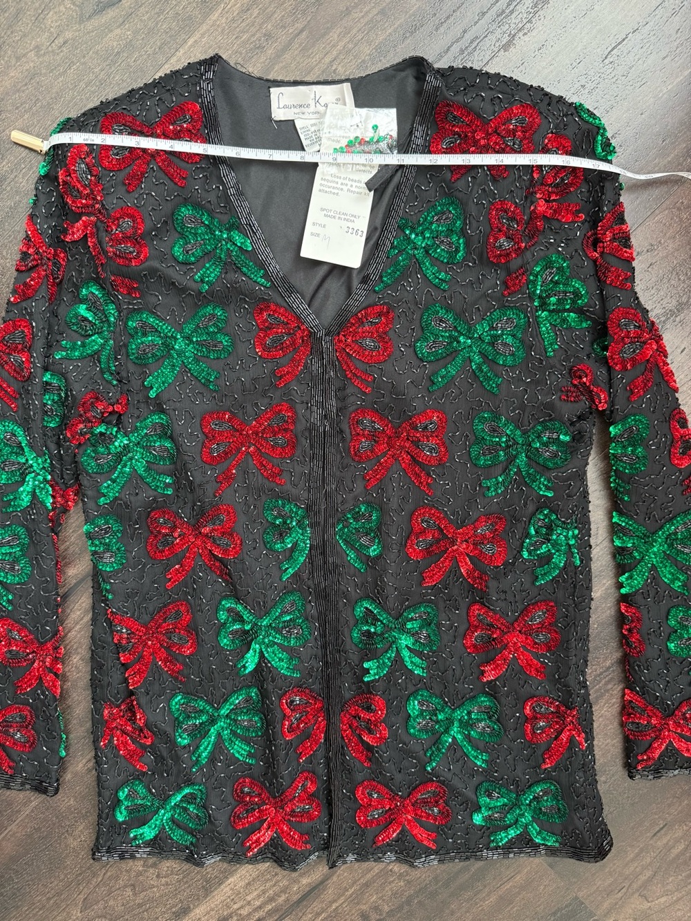 NWT Laurence Kazar Silk Beaded Sequin Bow Holiday Jacket Top M - Picture 7 of 12